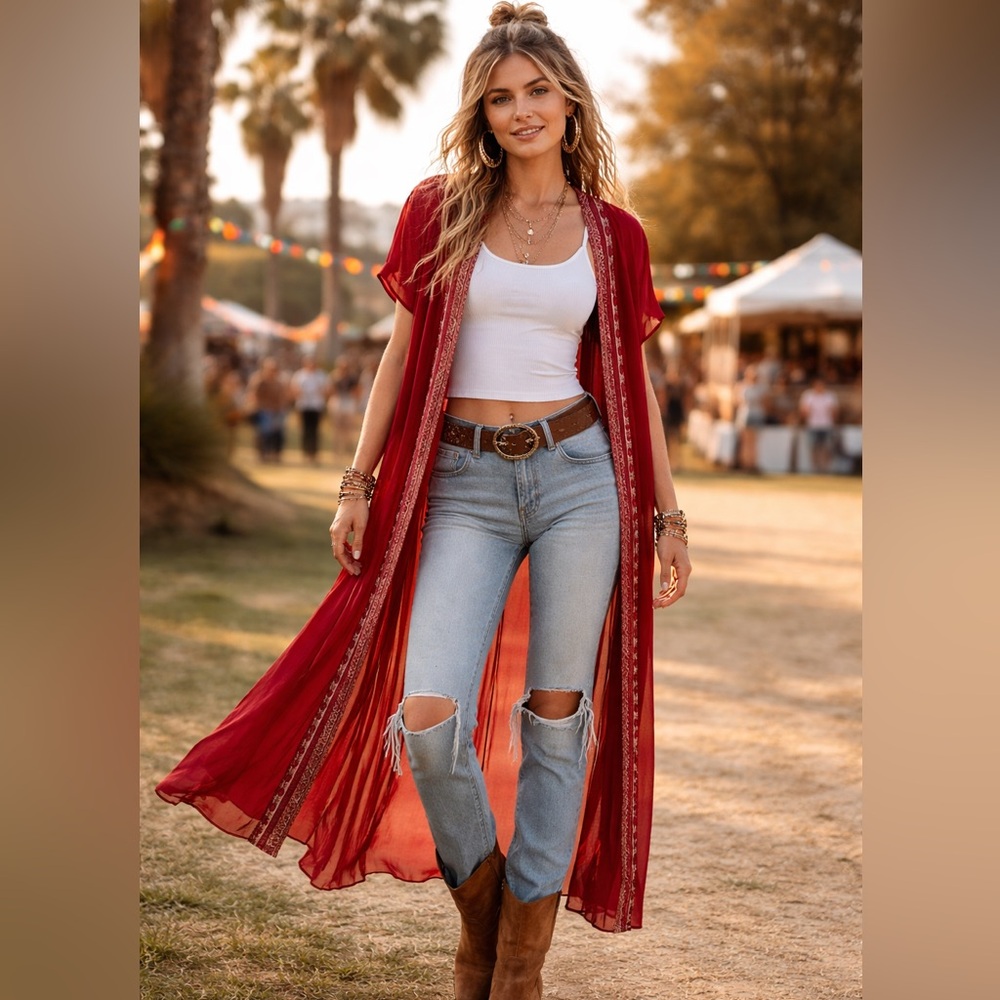 Petticoat Alley Sheer Boho Duster Kimono – Y2K Festival Layer
